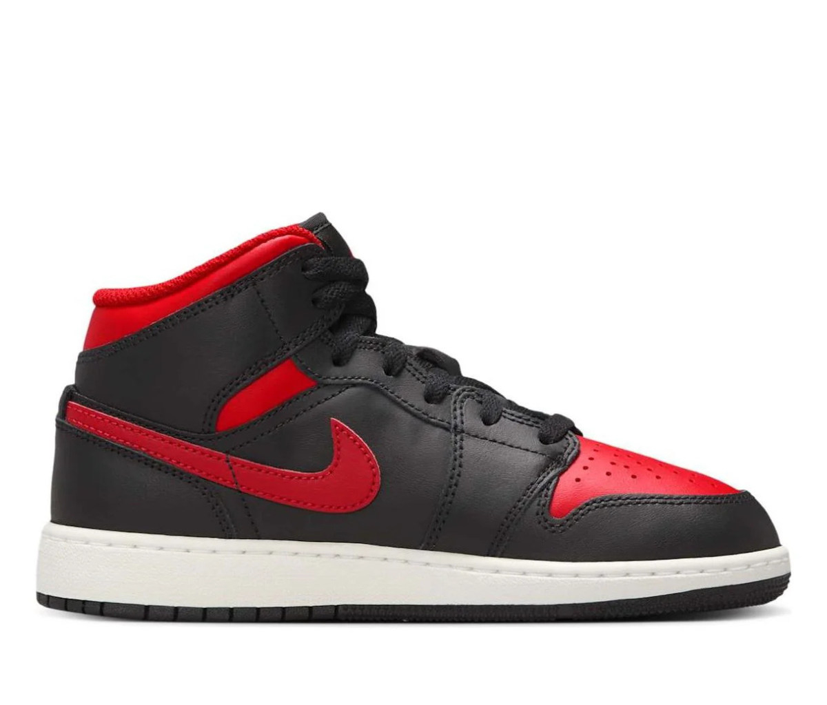 Jordan 1 Mid Black Summit White Varsity Red (GS)