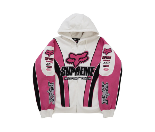 Supreme Fox Racing Zip Up Hooded Sweatshirt White