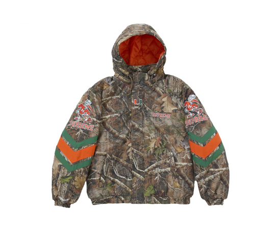 Supreme Mitchell & Ness NCAA Hooded Stadium Jacket Woodland Camo
