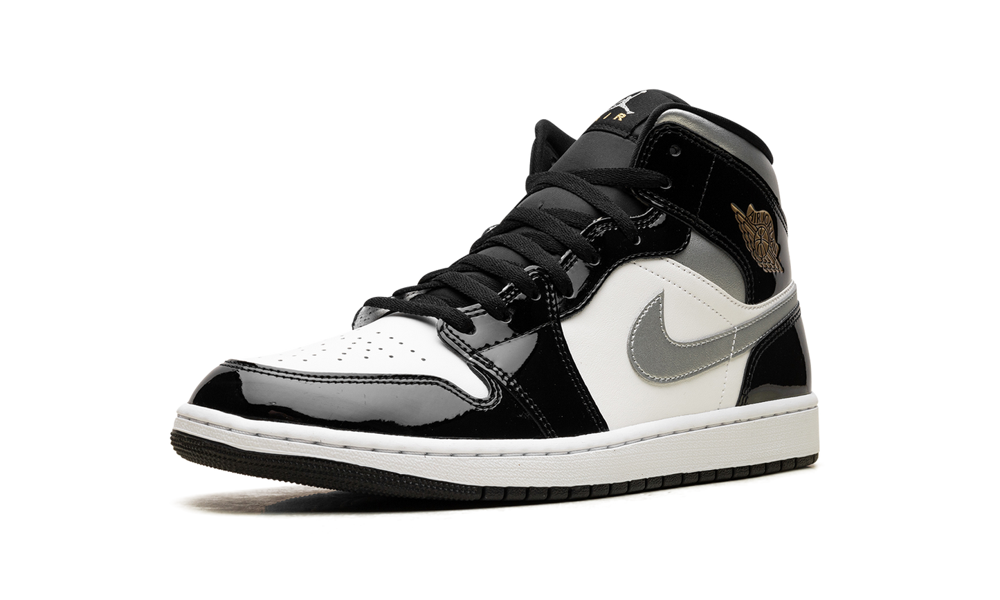 Jordan 1 Mid SE Patent Black White Metallic Silver Metallic Gold