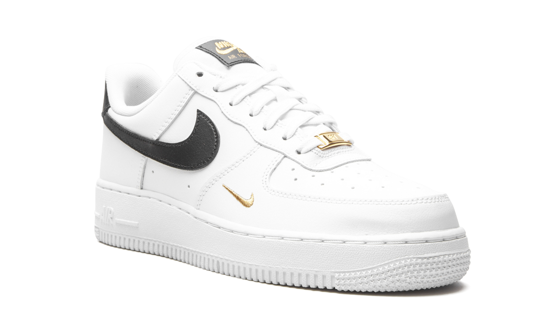 Nike Air Force 1 Low '07 Essential White Black Gold Mini Swoosh (Women's)