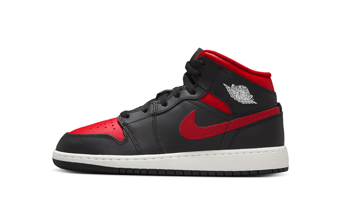 Jordan 1 Mid Black Summit White Varsity Red (GS)